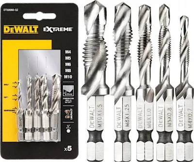 Set boriçesh vetëfiletuese Dewalt, M4 M10, bisht HEX 1/4", 5 copë - 1