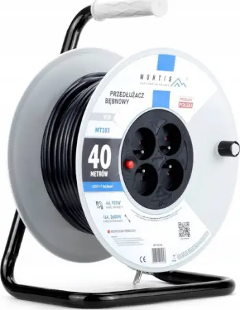 Tambur zgjatues elektrik Construction Drum, 40m, 4 priza, i zi