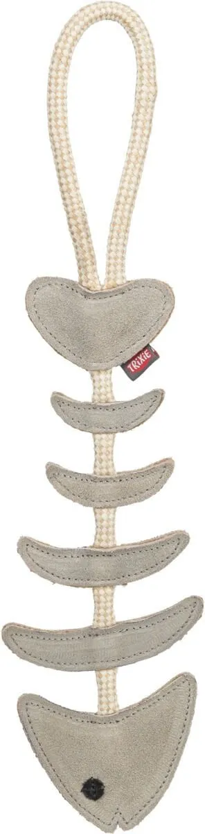 Lodër për qen Trixie Fish Bone, lëkurë e vërtetë, me litar, kafe - 1