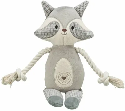 Lodër për qen TRIXIE Plush Raccoon, pelush me litar, 33 cm, gri - 1