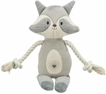 Lodër për qen TRIXIE Plush Raccoon, pelush me litar, 33 cm, gri