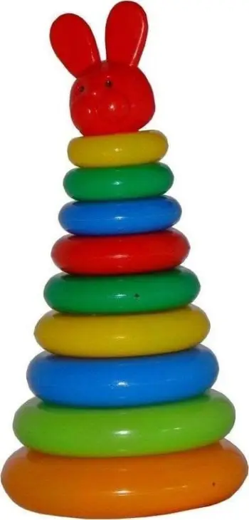 Lodër piramidë me unaza plastike, 28cm, për fëmijë 12m+, shumëngjyrëshe
