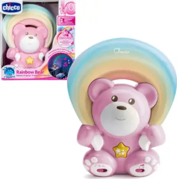 Lodër projektor për fëmijë Chicco Bear With Rainbow, me dritë ylberi, melodi relaksuese, rozë