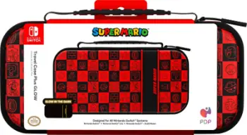 Çantë udhëtimi për Nintendo Switch GLOW Super Icons, kapacitet për konzolë dhe kartridhe, e kuqe e zezë