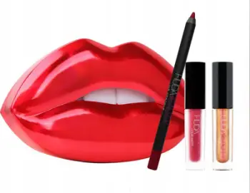 Set buzë Huda Beauty, Matte Liquid Lipstick mini, Lip Pencil, Strobe Liquid Lipstick mini