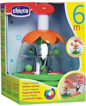 Lodër rrotulluese Chicco Rainbow Spinning Top 68899, mekanizëm me dorezë, shumëngjyrëshe