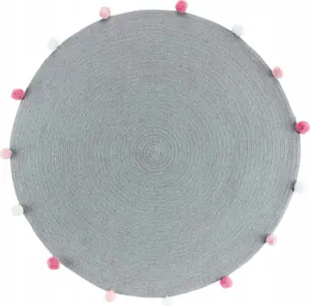 Tapet Douceur d'intérieur Pompomparty, rrumbullak 90 cm, me pomponë shumëngjyrësh