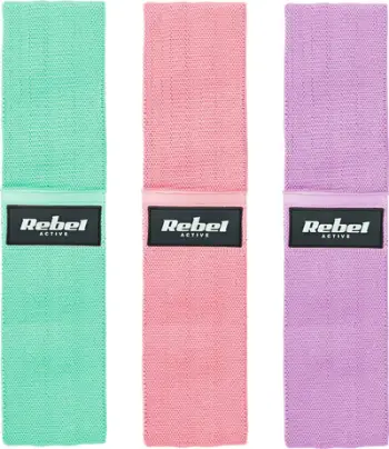 Shiritë elastikë për ushtrime Rebel Fabric, set 3 copë, rezistencë 27-55kg, shumëngjyrëshe