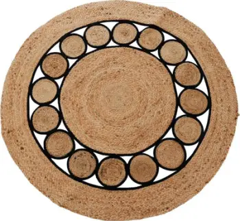 Tapet H&amp;S Decoration Braided Jute Rug Boho, 120 cm, rrumbullak, bezhë me të zezë