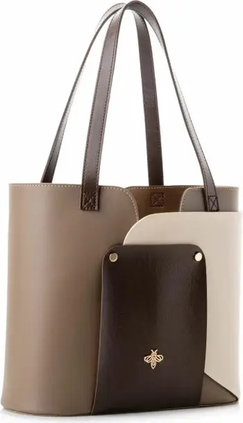 Çantë Tote Lucky Bees, ngjyrë mink dhe krem, 1292 v2