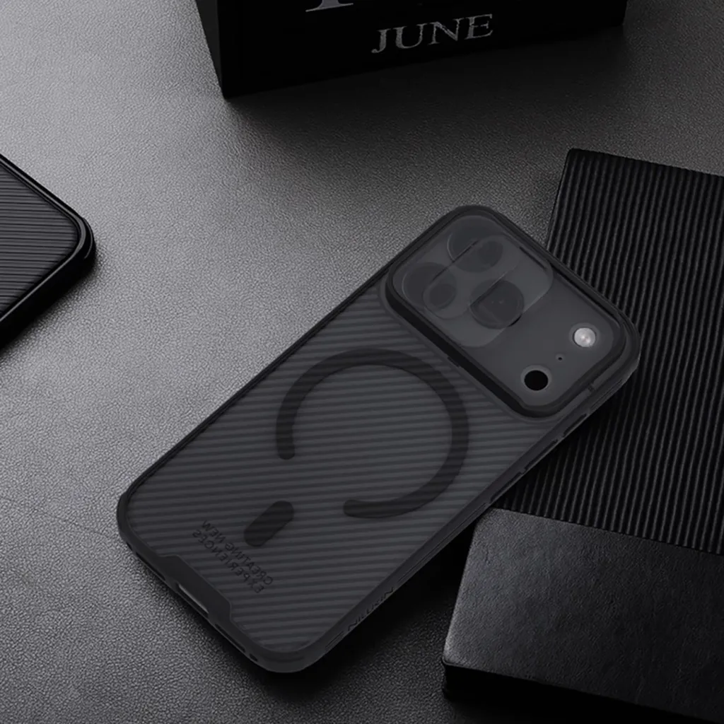 Mbështjellës Nillkin CamShield Pro për iPhone 17 Pro, MagSafe kompatibil, PC+TPU, transparent i zi - 13