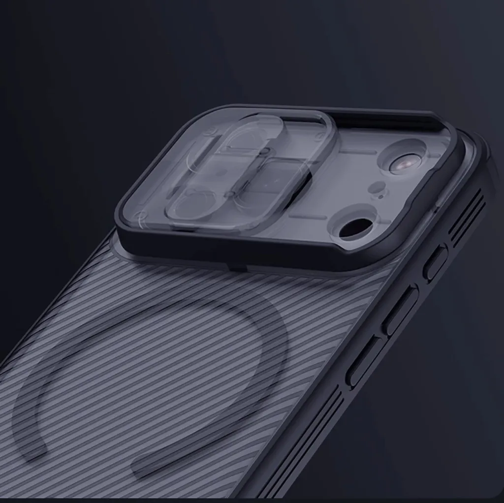 Mbështjellës Nillkin CamShield Pro për iPhone 17 Pro, MagSafe kompatibil, PC+TPU, transparent i zi - 14