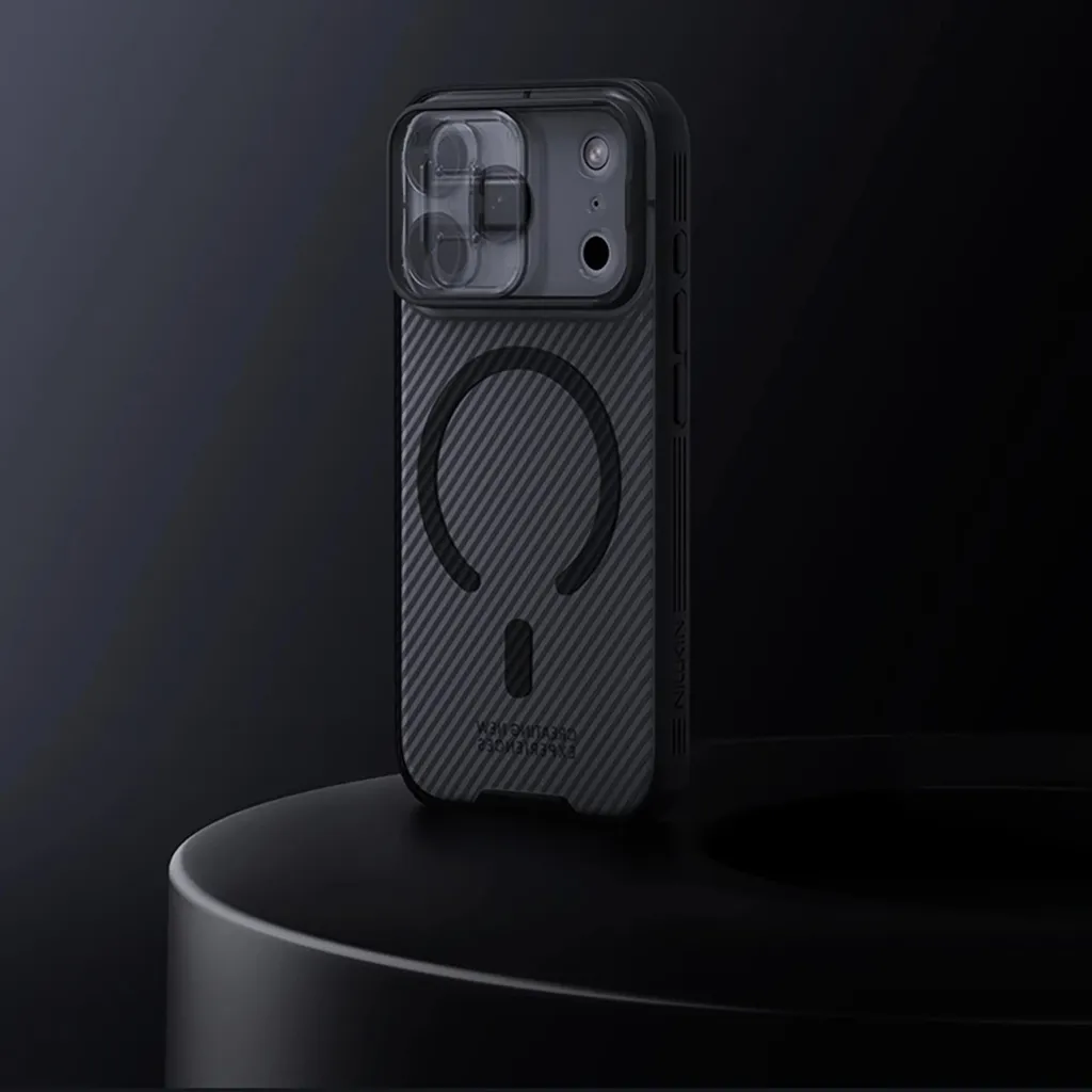 Mbështjellës Nillkin CamShield Pro për iPhone 17 Pro, MagSafe kompatibil, PC+TPU, transparent i zi - 5