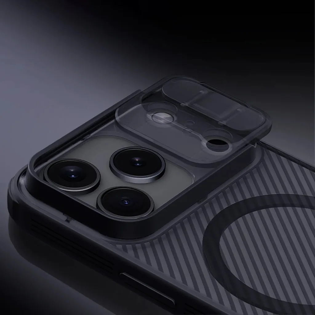 Mbështjellës Nillkin CamShield Pro për iPhone 17 Pro, MagSafe kompatibil, PC+TPU, transparent i zi - 7