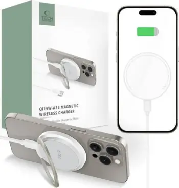 Karikues pa tela Tech-Protect QI15W-A33 Magnetic MagSafe, 15W, USB-C, i bardhë