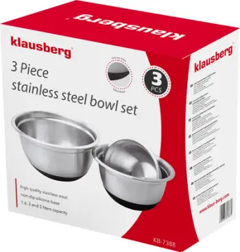 Set tasa çeliku Klausberg KB-7388, 3 copë, bazë silikoni, argjend