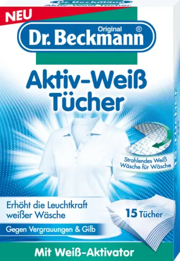 Peceta zbardhuese Dr. Beckmann Actively Whitening, 15 copë, për rroba të bardha