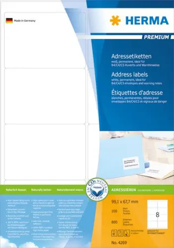 Etiketa adrese Herma 4269, format A4, 800 copë, të bardha