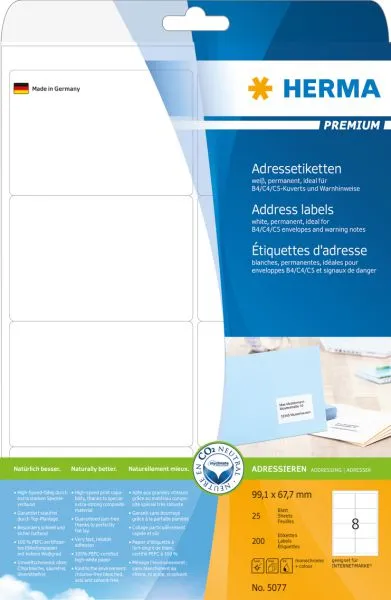 Etiketa adrese Herma 5077, A4, 200 copë, të bardha - 1