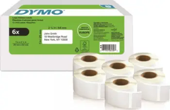 Etiketa kthyese Dymo 11352, 25 x 54mm, 6 rrotulla, të zeza në të bardhë