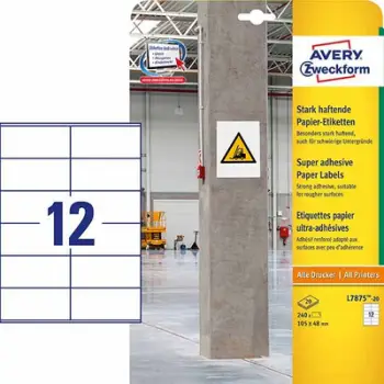 Etiketa ngjitëse Avery Zweckform L7875-20, letër, 105x48mm, 240 copë, të bardha