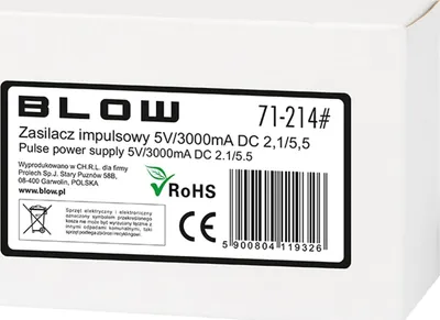 Adaptër rryme Blow, 5V 3A 15W, prizë DC 2.1x5.5 mm, i zi - 2