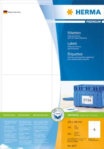 Etiketa ngjitëse Herma Premium 4627, A4, 800 copë, të bardha mat