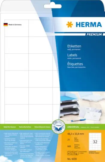 Etiketa ngjitëse Herma Premium A4, letër e bardhë mat, 800 copë