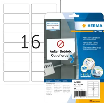 Etiketa ngjitëse HERMA Removable Labels A4, 88.9x33.8 mm, letër e bardhë