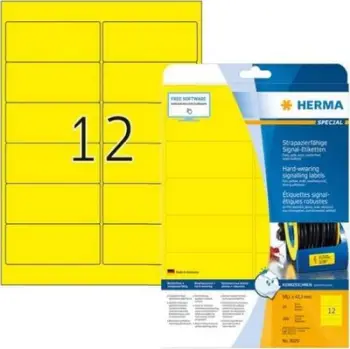 Etiketa ngjitëse Herma Waterproof 8029, A4, 99.1 x 42.3 mm, të verdha