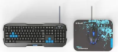 Set tastierë, maus dhe mauspad E-Blue Polygon (45907), të zi/të kaltër - 1