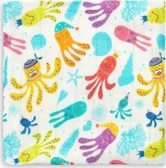 Pelenë bambuje për bebe Bamboo Diaper Octopus, 75x75cm, shumë thithëse, shumëngjyrëshe - 3