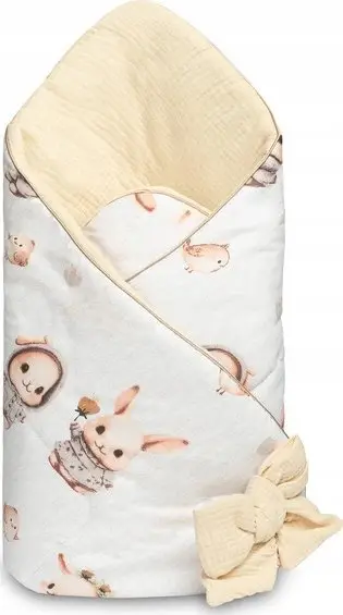 Pelenë fëmije muslin Baby Nest Cone Wrap Bunnies, 75x75 cm, bezhë