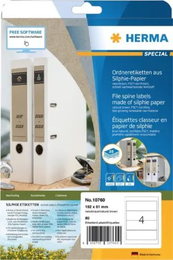 Etiketa universale vetëngjitëse HERMA 10754, DIN A4, 97 x 42.3 mm, letër Silphie mat, kafe natyrale