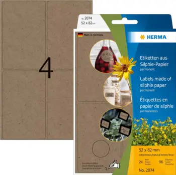 Etiketa vetëngjitëse HERMA 2074, drejtkëndëshe të rrumbullakëta, 96 copë, kafe