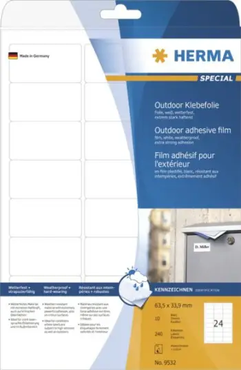 Etiketa vetëngjitëse Herma 9532, A4, film polietileni mat, 240 copë, të bardha