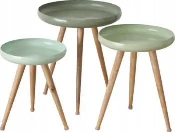 Set tavolinash kafeje Boltze Green Metal, 3 copë, metal dhe dru, shumëngjyrëshe