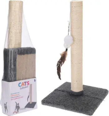 Shtyllë gërvishtëse për mace Koopman Cats Collection, 55cm, me top dhe pupla, gri