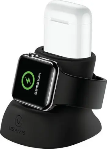 Mbajtëse karikimi USAMS ZJ051 për Apple Watch dhe AirPods, silikon, e zezë