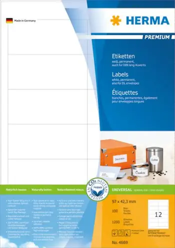 Etiketa vetëngjitëse Herma Premium Labels 4668, A4, 2100 copë, të bardha mat