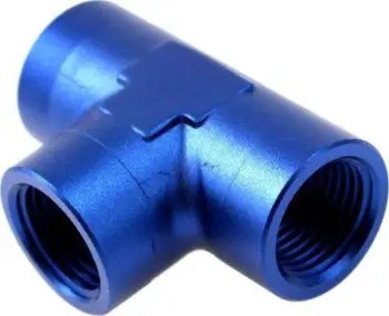 Lidhës T alumini TurboWorks Female Tee 3/8"-18NPT, për vaj ujë dhe karburant, argjend