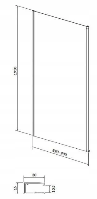 Muri dushi Cersanit Larga, 90 cm, xham i kalitur 6 mm, krom - 2