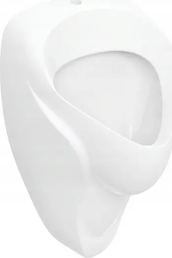 Urinal muri Geberit Alex, hyrje uji nga lart, dalje nga mbrapa, i bardhë