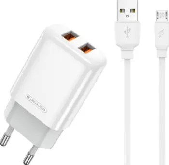 Karikues rrjeti Jellico EU02, 2.4A, 2x USB me kabllo Micro USB, i bardhë