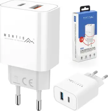 Karikues rrjeti Montis MT123, 20W, 1x USB A 1x USB C, i bardhë gri
