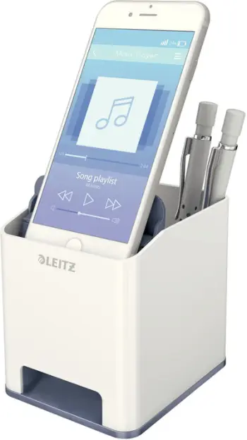 Mbajtëse lapsash Leitz Sound Amplifier 53631001, amplifikator tingulli për smartphone, metalike, e bardhë