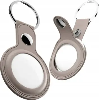 Mbajtëse lëkure për AirTag KeyBudz AirTag Keyring, karabinë metalike, sandy beige