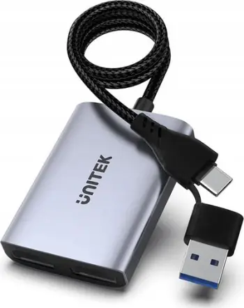 Adapter video Unitek V1427A01, USB C dhe USB A në 2x HDMI, Full HD, gri