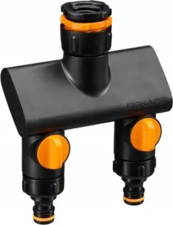 Ndajës uji Fiskars Double Splitter Comfort, 2 dalje, valvul on off, portokalli