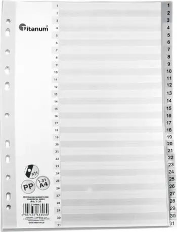 Ndarës dosjeje Titanum A4 1 31, 31 seksione, polipropilen, shumëngjyrësh